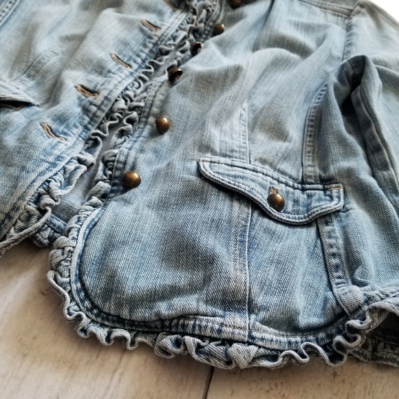 J. Jill Ruffle Trim Denim Jacket - Picture 2 of 8